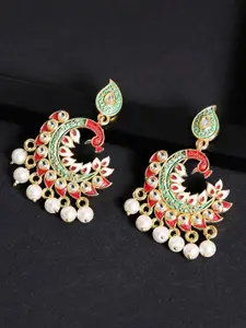 OOMPH Red & Green Peacock Shaped Chandbalis
