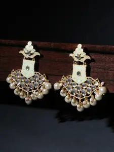OOMPH Gold Plated Meenakari Enamel with Kundan & Pearls Contemporary Drop Earrings