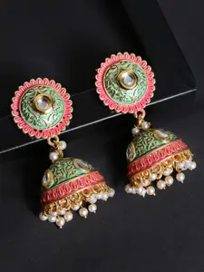 OOMPH Green & Pink Dome Shaped Jhumkas