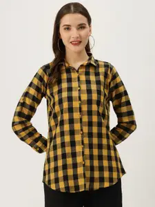 Vastraa Fusion Women Yellow & Black Regular Fit Checked Casual Shirt