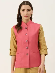 Vastraa Fusion Women Pink Textured Nehru Jacket