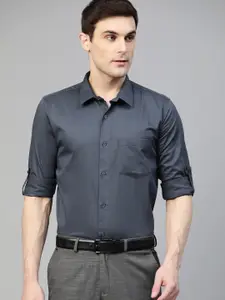 DENNISON Men Charcoal Grey Smart Slim Fit Solid Water & Stain Repellent Formal Shirt