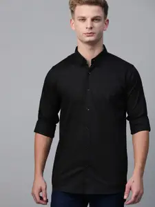 DENNISON Men Black Smart Slim Fit Solid Water & Stain Repellent Casual Shirt