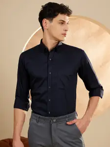DENNISON Men Navy Blue Smart Slim Fit Water & Stain Repellent Solid Casual Shirt