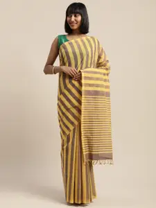 APCO Yellow & Blue Pure Cotton Striped Narayan Peth Sustainable Saree