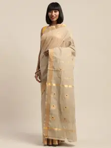 APCO Beige with a tinge of Brown Solid Pure Cotton Sustainable Saree with Woven Design Details