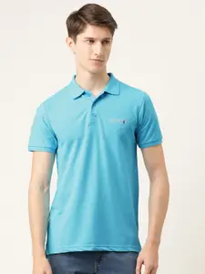 The Indian Garage Co Men Turquoise Blue Solid Polo Collar T-shirt