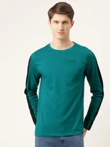 The Indian Garage Co Men Teal Blue Solid Round Neck Pure Cotton T-shirt