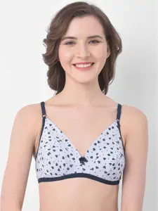 Clovia Navy Blue Printed Non-Wired Non Padded Plunge Bra BR1595T1832B