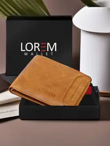LOREM Men Orange Textured Two Fold Wallet