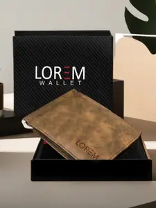 LOREM Men Brown Textured Two Fold Wallet