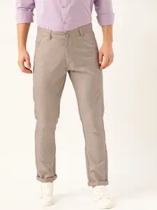 SOJANYA Men Peach-Coloured & Charcoal Grey Smart Fit Self Design Regular Trousers