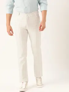 SOJANYA Men Cream-Coloured & Grey Smart Regular Fit Checked Regular Trousers
