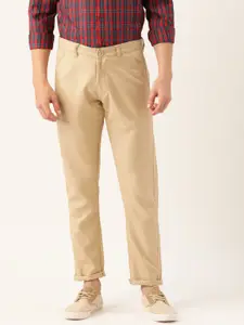 SOJANYA Men Beige Smart Regular Fit Self Design Trousers