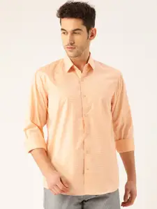 SOJANYA Men Peach-Coloured Classic Regular Fit Checked Casual Shirt