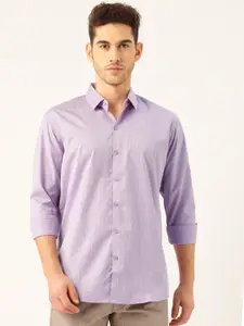 SOJANYA Men Lavender & Blue Classic Regular Fit Self-Striped Casual Shirt