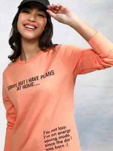 Tokyo Talkies Women Peach-Coloured Printed Sweatshirt