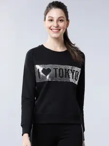 Tokyo Talkies Women Black Embellished Sweatshirt