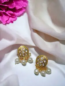 AccessHer Gold-Plated White Kundan & Beads Studded Vilandi Geometric Studs