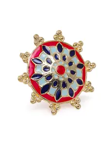 AccessHer Women Blue & Red Enamelled Adjustable Finger Ring