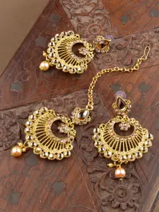 AccessHer Gold-Toned Embellished Maang Tika with Earrings