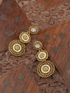AccessHer Brass-Plated Gold-Toned Antique Circular Drop Earrings