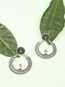 AccessHer Oxidized Silver-Plated Circular Drop Earrings