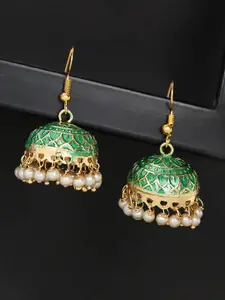 OOMPH Green & Gold-Toned Dome Shaped Jhumkas