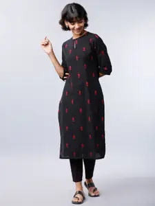 Vishudh Women Black & Red Woven Design Straight Kurta
