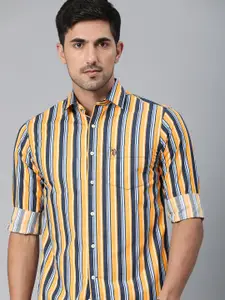 U.S. Polo Assn. Men Yellow & Blue Tailored Fit Striped Casual Shirt