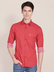 U.S. Polo Assn. Men Red & Orange Pure Cotton Tailored Fit Striped Casual Shirt