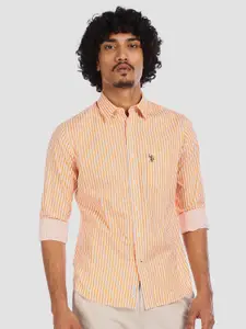 U.S. Polo Assn. Men Orange & White Pure Cotton Tailored Fit Bengal Striped Casual Shirt
