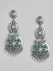 justpeachy Green Oxidised Silver Plated Circular Drop Earrings