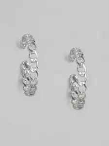 justpeachy Silver-Toned Contemporary Half Hoop Earrings