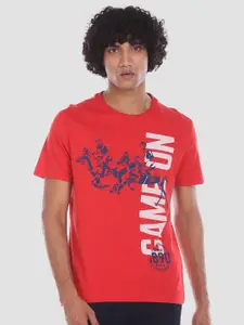 U.S. Polo Assn. Denim Co. Men Red Slim Fit Printed Round Neck Pure Cotton T-shirt