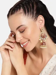 I Jewels Maroon Gold-Plated Enamelled Dome Shaped Jhumkas