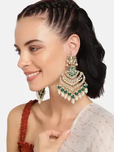 I Jewels Gold-Plated & Green Embellished Classic Chandbalis