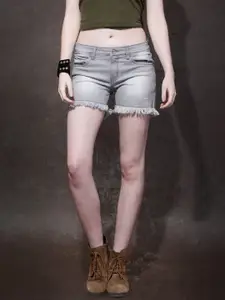 Roadster Women Grey Washed Regular Fit Shorts