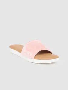 Van Heusen Women Pink Solid Velvet Open Toe Flats