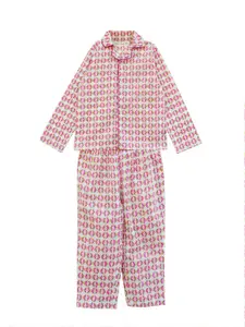 My Little Lambs Girls Pink Printed Night Suit