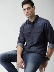 Highlander Blue Faded Slim Fit Chambray Casual Shirt