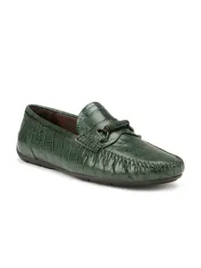 ROSSO BRUNELLO Men Olive Green Textured Leather Driving Shoes