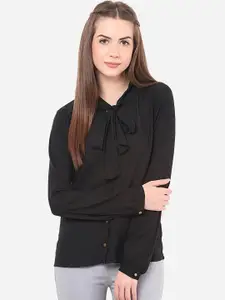 Porsorte Women Black Regular Fit Solid Formal Shirt