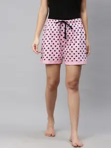 QUARANTINE Women Pink & Navy Blue Heart Print Regular Fit Lounge Shorts