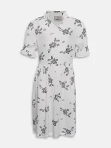 Oxolloxo Girls White Printed Fit and Flare Dress