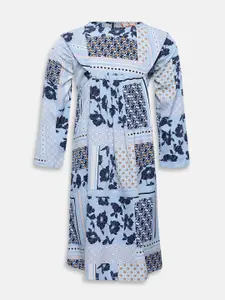 Oxolloxo Girls Blue Printed A-Line Dress