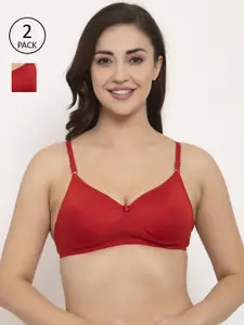 GRACIT Red Pack of 2 Solid Non-Wired Lightly Padded T-shirt Bra PW5-03-03-28B