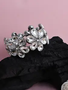 Mali Fionna Silver-Plated Flower-Shaped Stone-Studded Adjustable Elasticated Bracelet