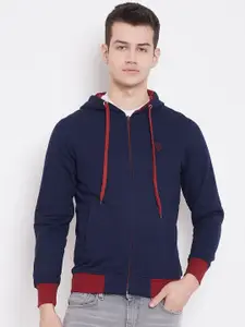 Adobe Men Navy Blue Solid Hooded Sweatshirt