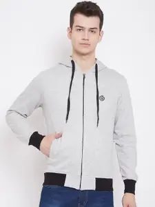 Adobe Men Grey Solid Hooded Sweatshirt